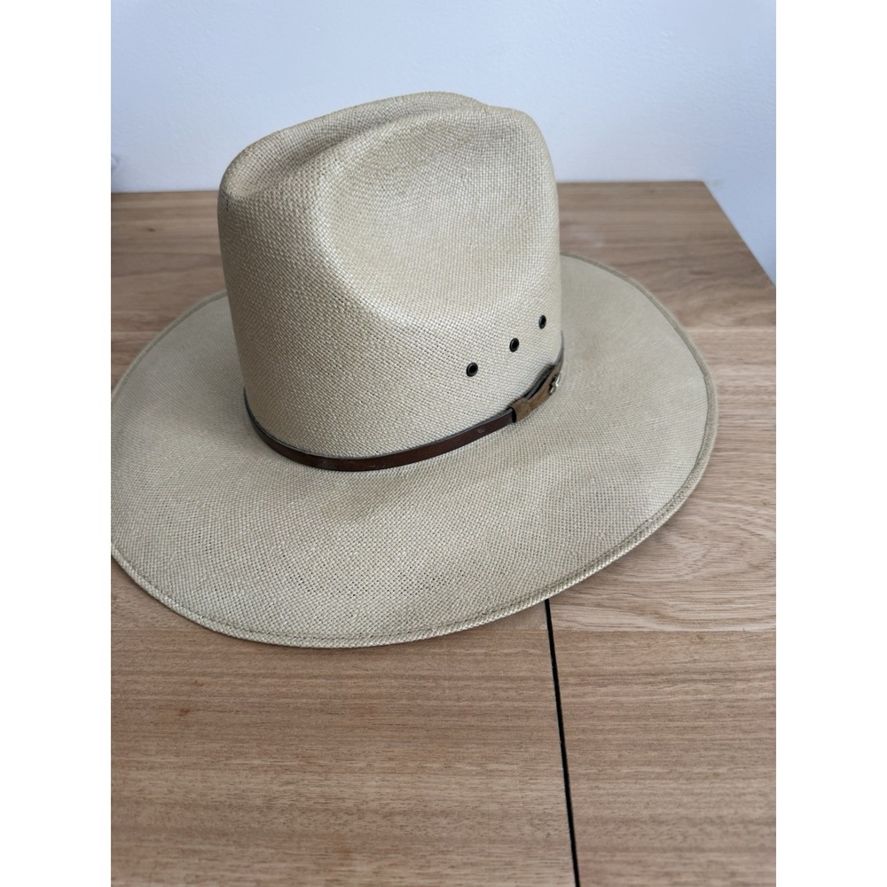 Bailey U-Rollit Straw Cowboy Hat Size 7 3/8 Natural Western Leather Band